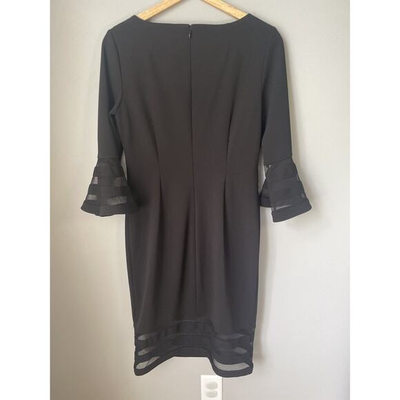 CALVIN KLEIN BELL SLEEVES SHEATH DRESS W/ MESH INSERTS, BLACK , Women’s SIZE 8 - Picture 7 of 8